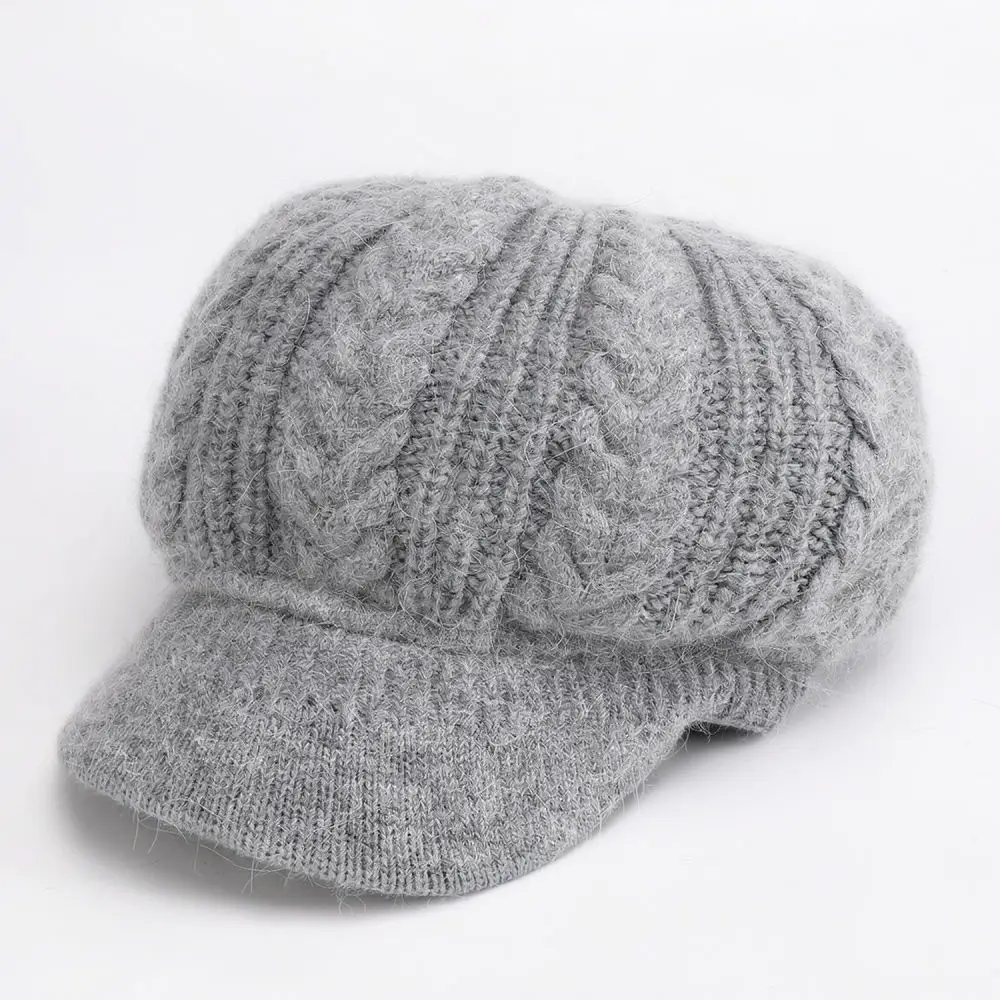 Knitted Bucket Hat Women Winter Velvet Warm Cap Retro Style Brimmed Bonnet Comfortable Thermal Gift For Mom Grandma