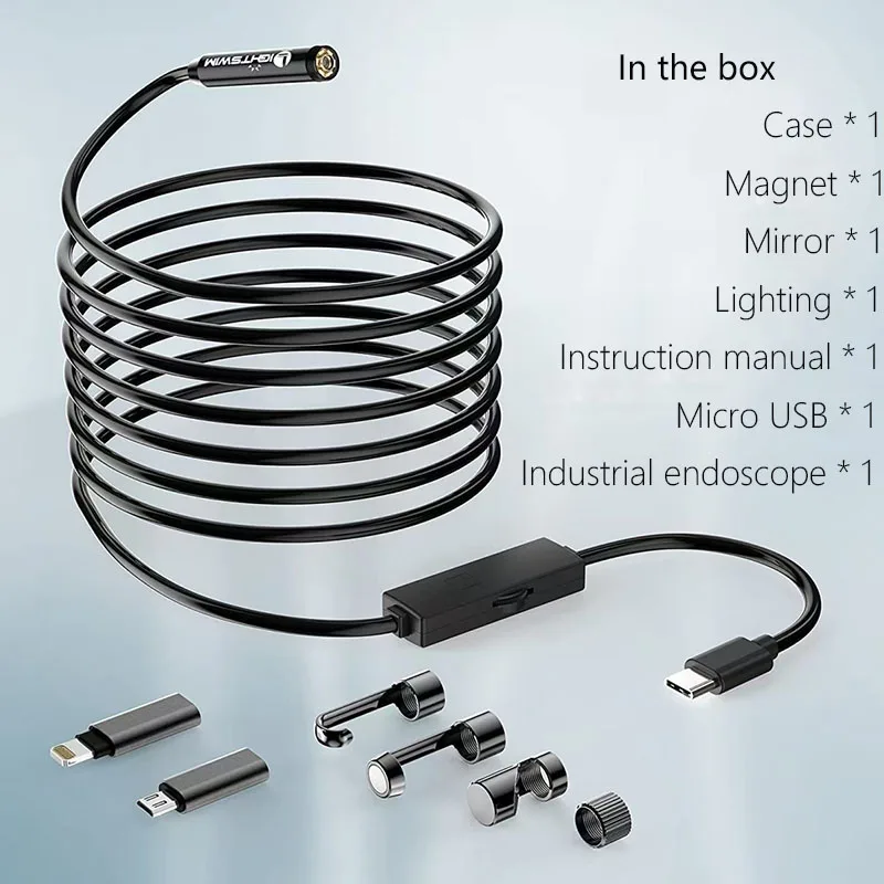 Imagem -02 - Câmera da Inspeção do Boroscópio do Usb-c Câmera Dupla com ou 8led Luzes Câmera Flexível e Impermeável da Cobra para a Maçã e o Iphone