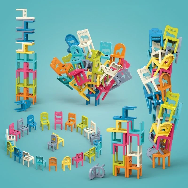 60PCS Balance Stacking Chair Puzzles Toys Fun Building Game Training Thinking Friends Team Dorm Family Game Night Partie Gifts