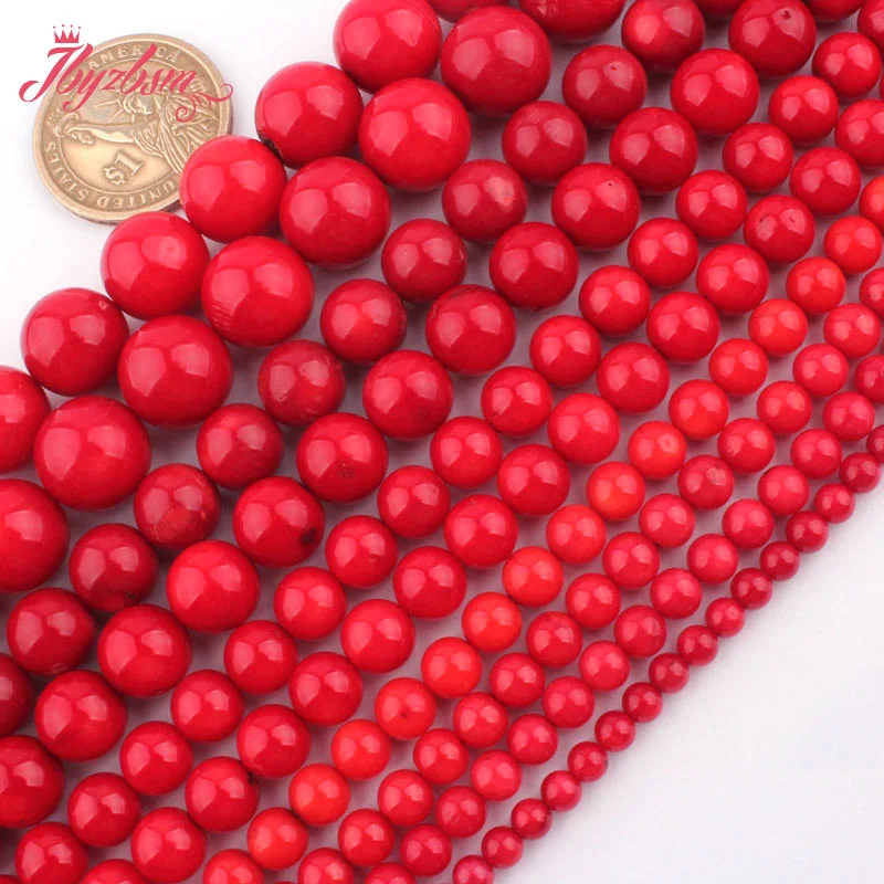 Round Smooth Faceted Red Pink White Coral Stone Loose Bead 15 inches for DIY Charms Necklace Bracelet Jewelry Making 2/3/4/6/8mm