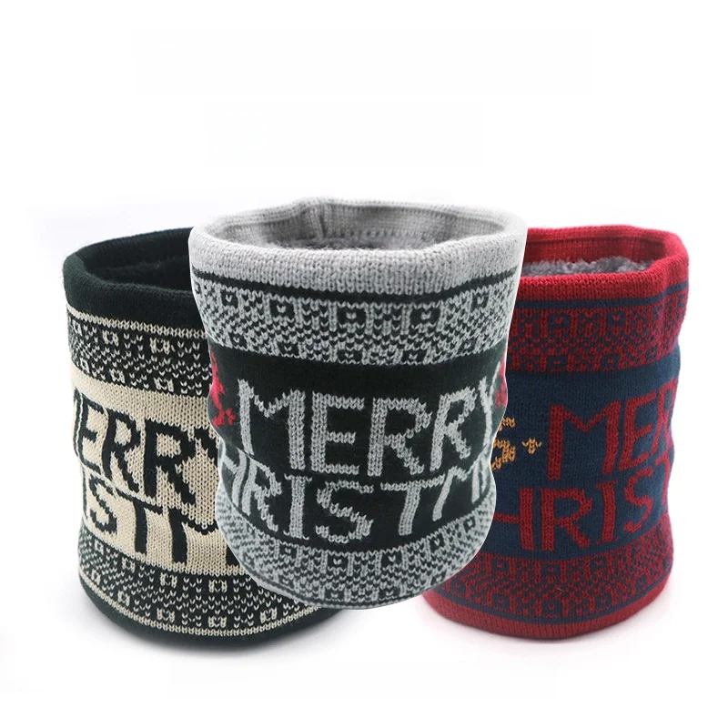 Thickened Knitted Fleece Neck Warmer Christmas Deer Pattern Unisex Warm Neck Protector Scarf for Autumn Winter Spring Seasons