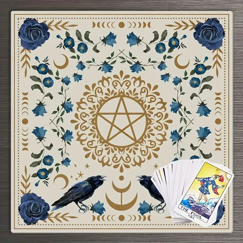 VIKAMA Tarot Tablecloth Pentagram Flowers Raven Three Day Moon Altar Cloth Witch Divination Home Decoration