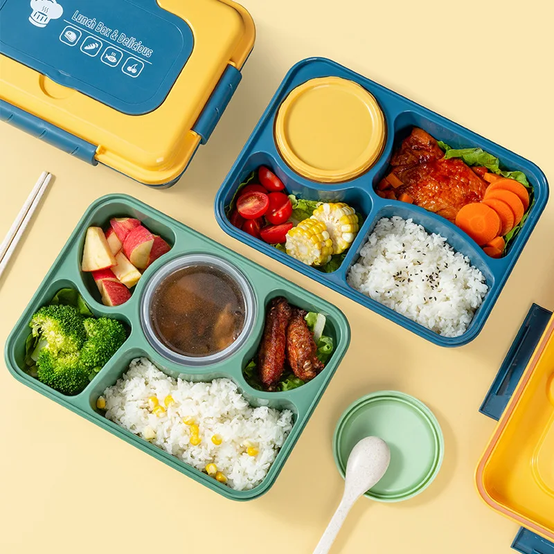 4/5 Compartment Lunch Box with Small Bowl Bento Box Leakproof Students Office Worker Microwae Heating Portable Lunch Boxes