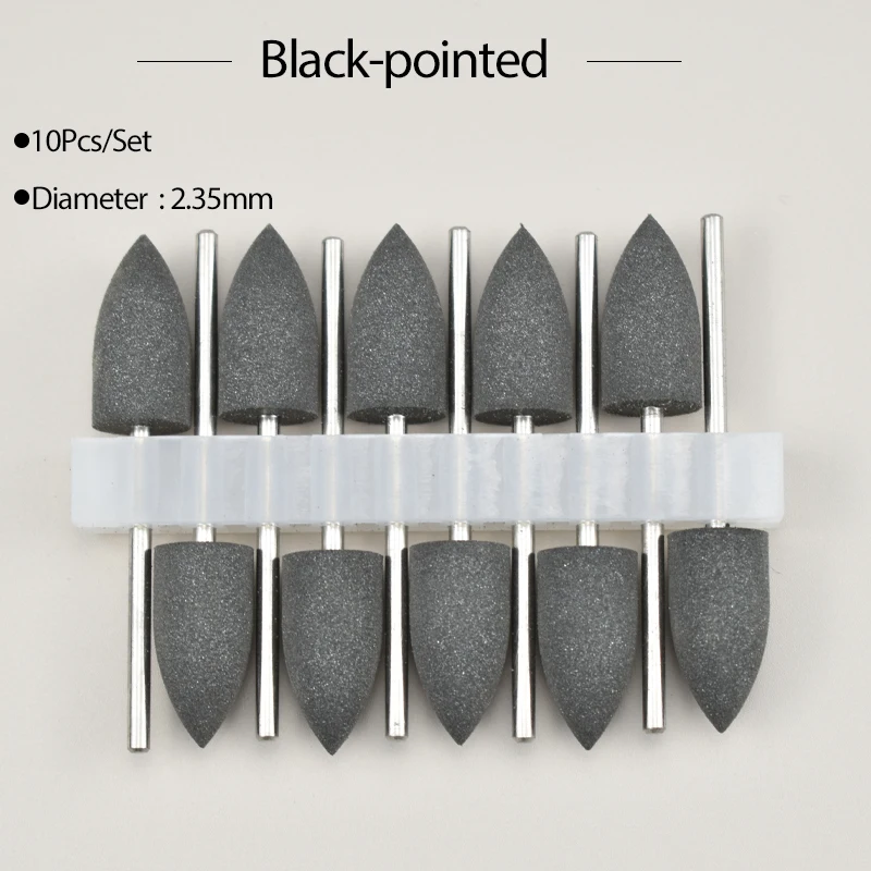 Juego de pulidores de goma de silicona, fresas de pulido de diamante de 2,35 Mm, herramientas dentales grises, 10 unidades