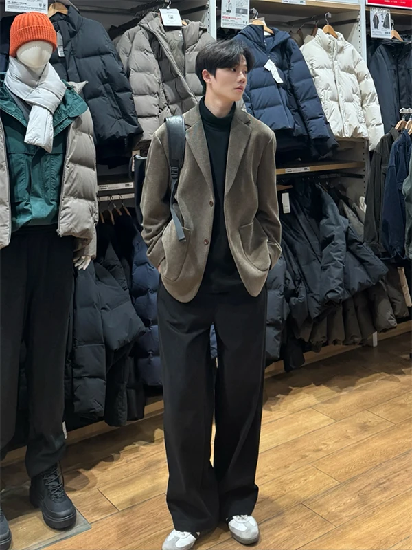 

Thiened Corduroy Suit Jaet for Men Faionable Winter Commute Top Quali Polyester And Spandex Casual Wear
