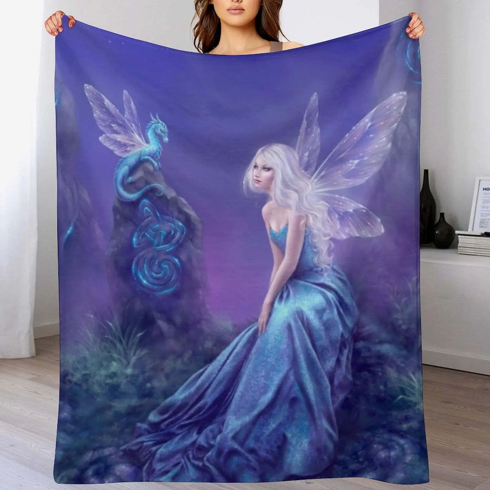 Luminescent Fairy & Dragon Art Throw Blanket Stuffeds wednesday Blankets