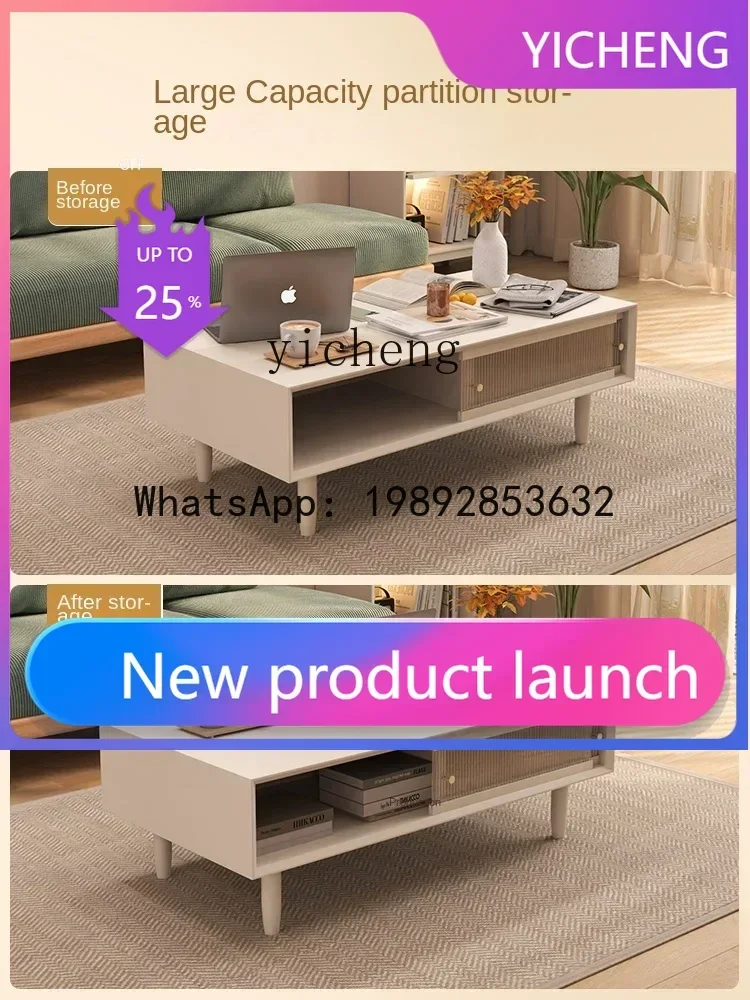 

KTZZ Furniture Cream Style Solid Wood Tea Table Living Room Home Modern Square Tea Table