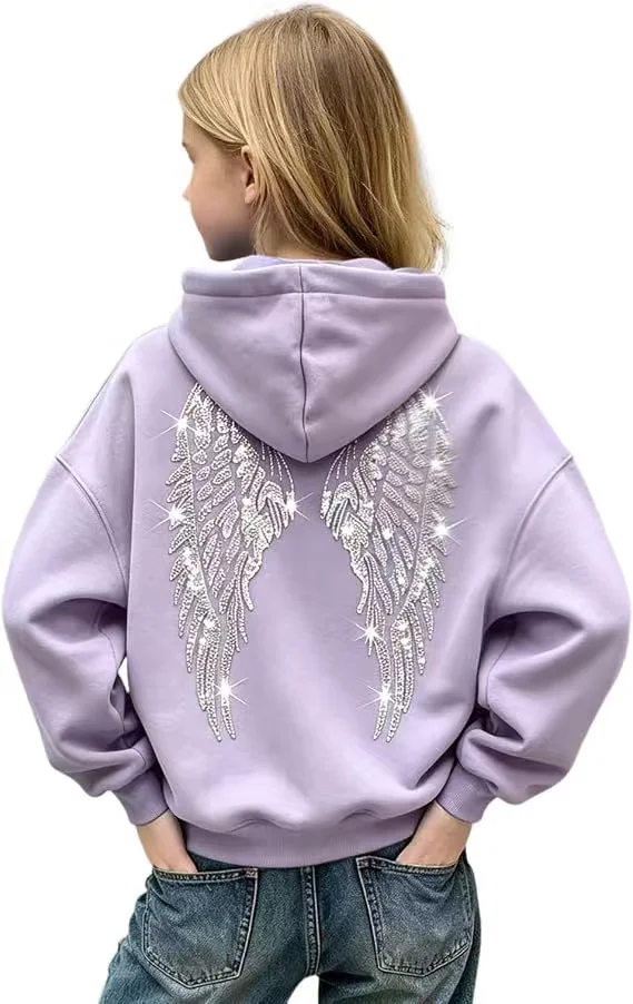 New children's clothing with rhinestone wings hoodie, angel wings, men's and women's fashion top, jacket, hooded sweatshirt