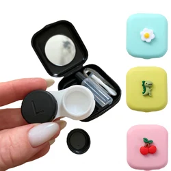 Mini Contact Lens Case Solid Colour Lovely Travel Kit Pocket Women Easy Carry Mirror Lenses Box Container with Tweezers Suction