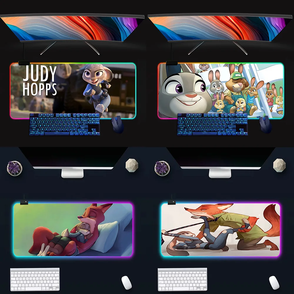 Zootopia Judy Hopps RGB Pc Gamer Keyboard Mouse Pad Mousepad LED Glowing Mouse Mats Rubber Gaming Computer Mausepad