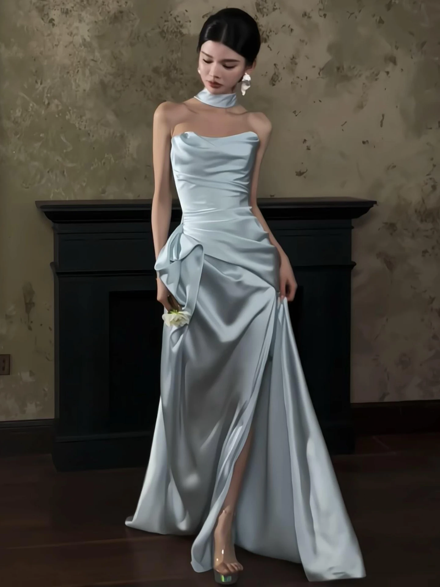 

Элегантный свадебный утренний халат с дизайном «рыбий хвост» для женщин, стройнящее вечернее платье для церемоний и торжеств