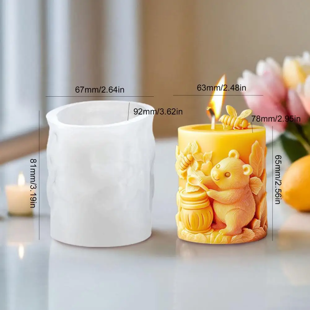 Bear Cylinder Candle Mold Bear Animal Pillar Candle Silicone Mold for Soap Candle Making Resin Casting Candles Wax Polymer Clay
