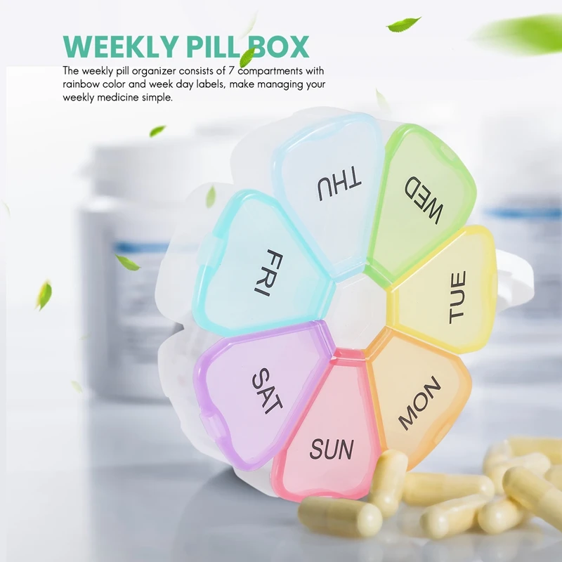 2 Pcs Weekly Pill Organizer, Portable 7 Day Pill Box Case With Large Separate Compartments