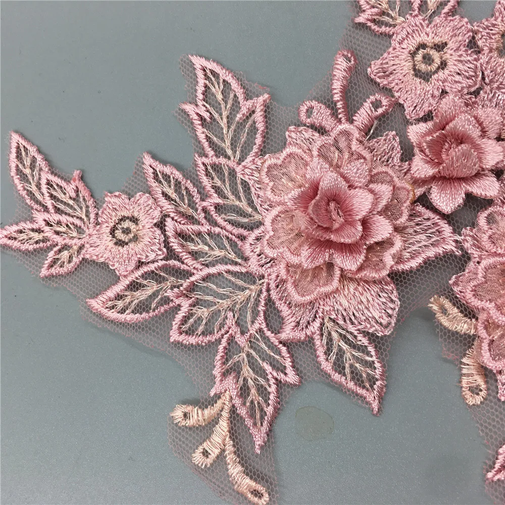 Ladies 3D Handicraft Supplies Embroidery Colorful Sewing Applique Lace Collar Decoration Accessories Fabric 1 Pair For Sale