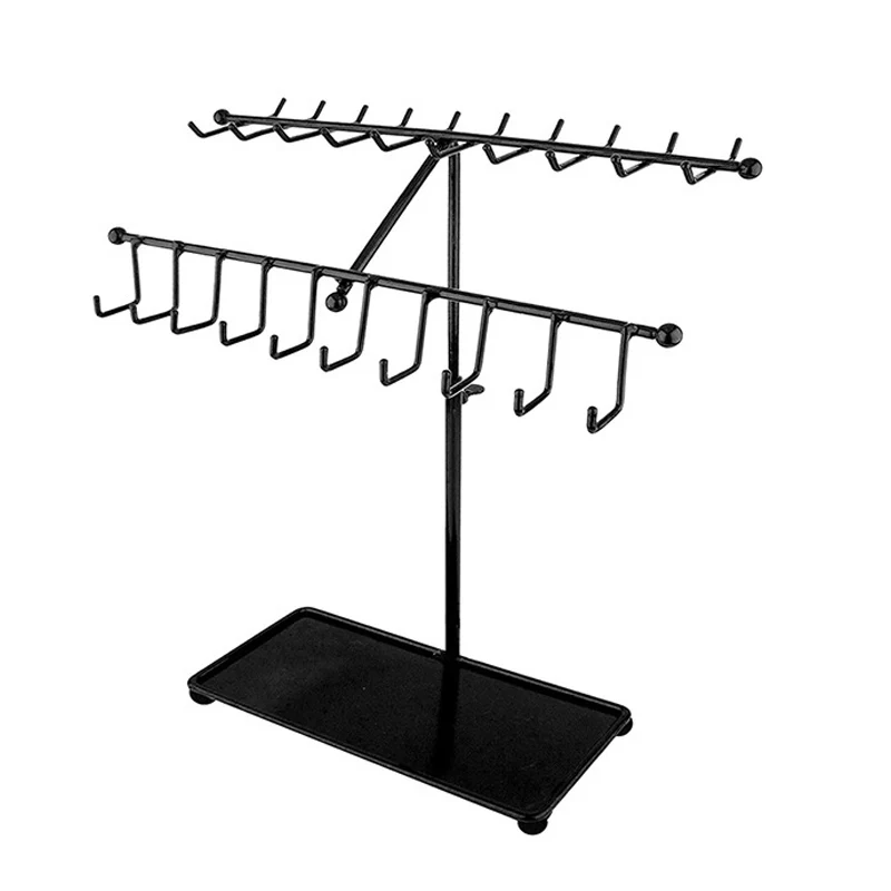 Jewellery Stand - Metal Display Stand With 30 Hooks And Bottom Tray Storage For Necklace, Bangles, Bracelet, Watches