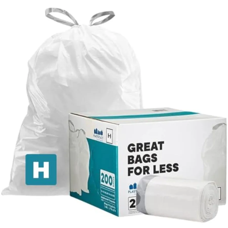 

Custom Fit Trash Bags Compatible w Simplehuman Code H Drawstring Bags 8-9 Gallon Tear-Resistant Liner 200 Count Heavy-Duty Wast