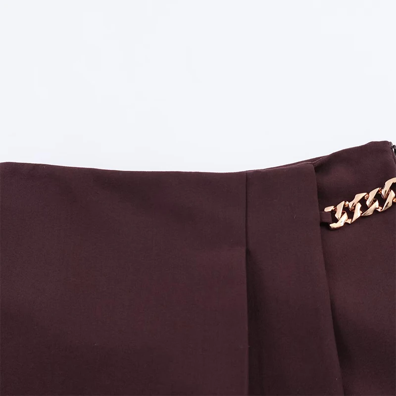 Shorts Femininos Casuais Plissados Largos com Cadeia 2026, Cintura Alta, Ajuste Solto, Mini Skort, Moda Streetwear, Calças Curtas de Verão