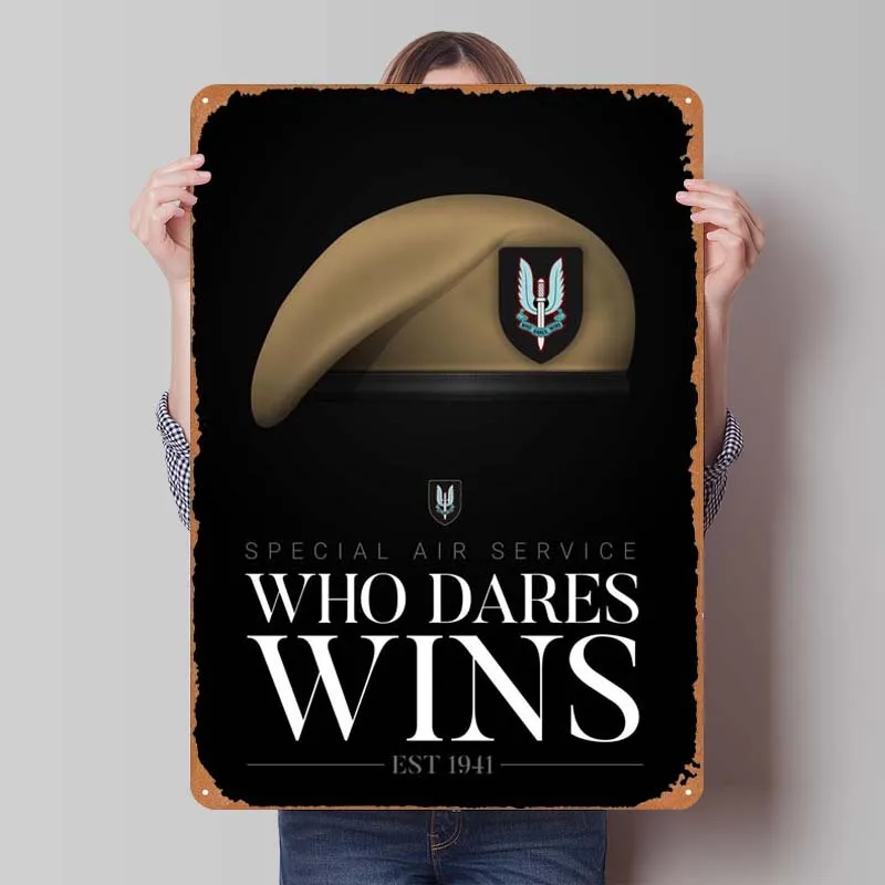 British SAS Who Dares Wins Metal Sign Poster Decorative Metal Plates Decoration Wall Decor Living Room Coffee Bar Art Mural Home