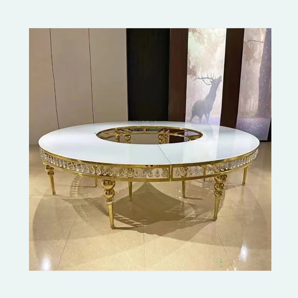 Modern Luxury Stainless Steel Banquet Dining Dinner Event Party White Glass Black Glass Serpentine Wedding Table