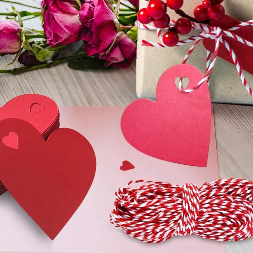 علامات عيد الحب للحقائب 200 قطعة ملصقات على شكل قلب أحمر علامات معلقة فارغة لتغليف الهدايا ديكور الحفلات مشاريع يدوية #4