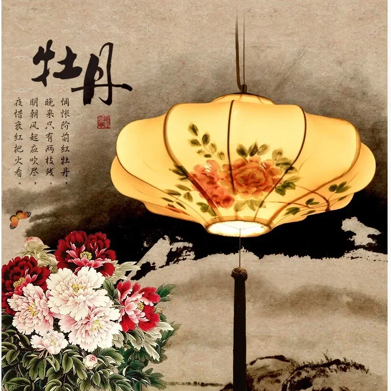 Chinese classical chandelier cloth lanterns painted living room chandelier dining restaurant Clubhouse Inn engineering lamp
