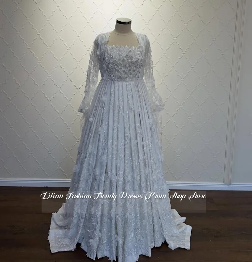 Custom Gorgeous Embroidered Wedding Gown Feather Shaped Bridal Dress 3D Floral Details Church Wedding Formal Evening Gown