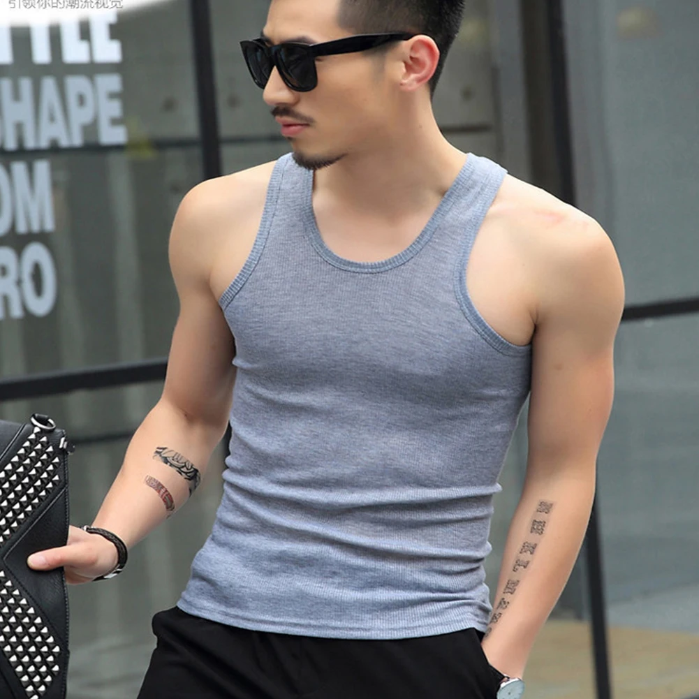 Men Fashion Summer Solid Color Sleeveless Vest Shirt for Gym Fitness Sports