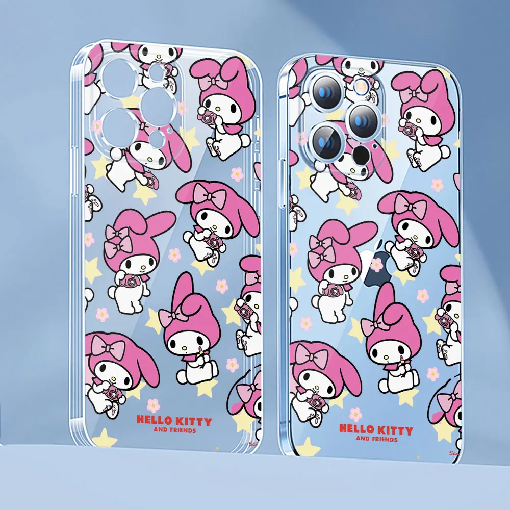 Funda de dibujos animados My Melody Kuromi para iPhone 17 Air 16e 16 ProMax 15 14 13 12 11 17 16 Plus 17 Pro Max, funda de teléfono translúcida