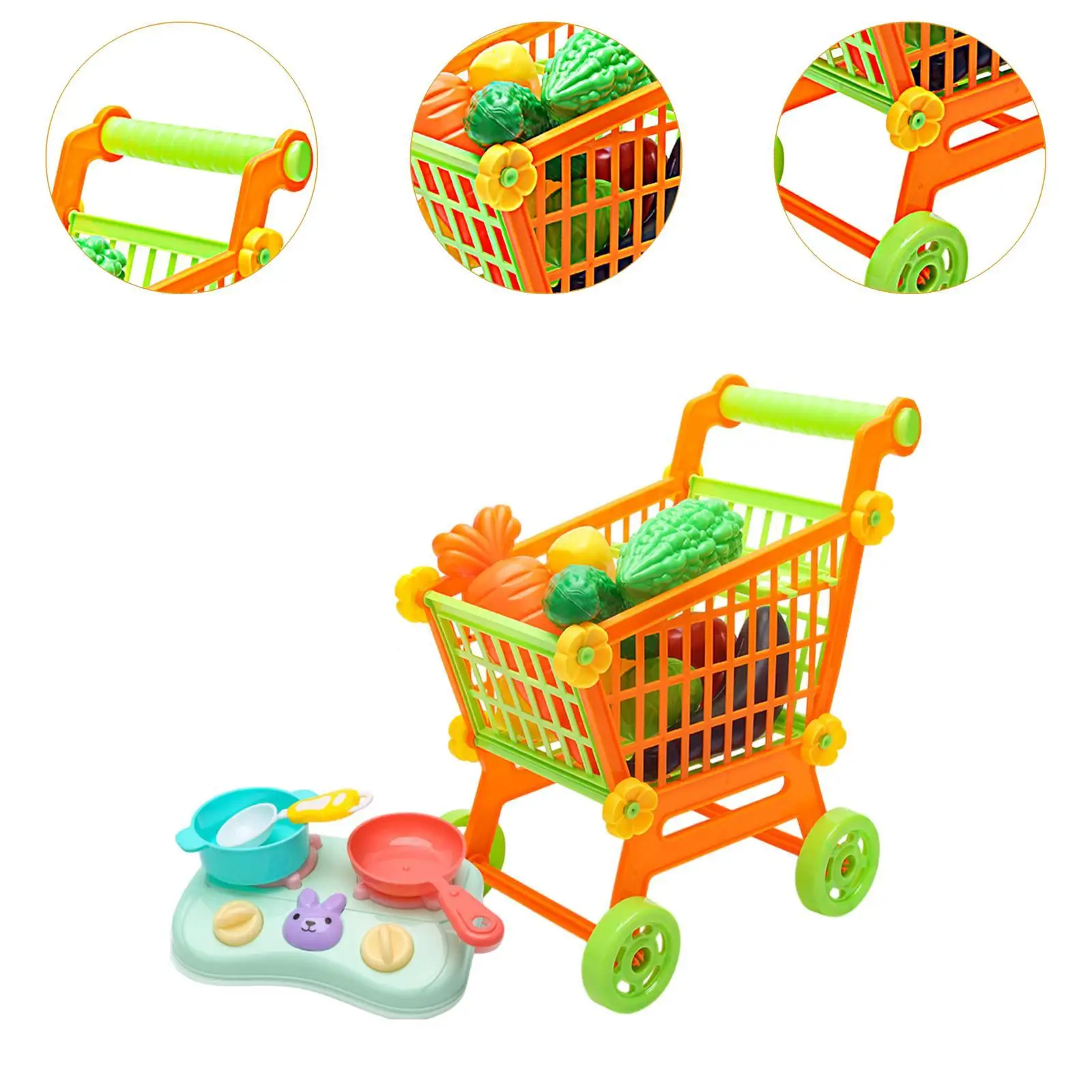 I giocattoli del carrello della spesa per bambini fingono di giocare al giocattolo del negozio di alimentari per bambini in età prescolare