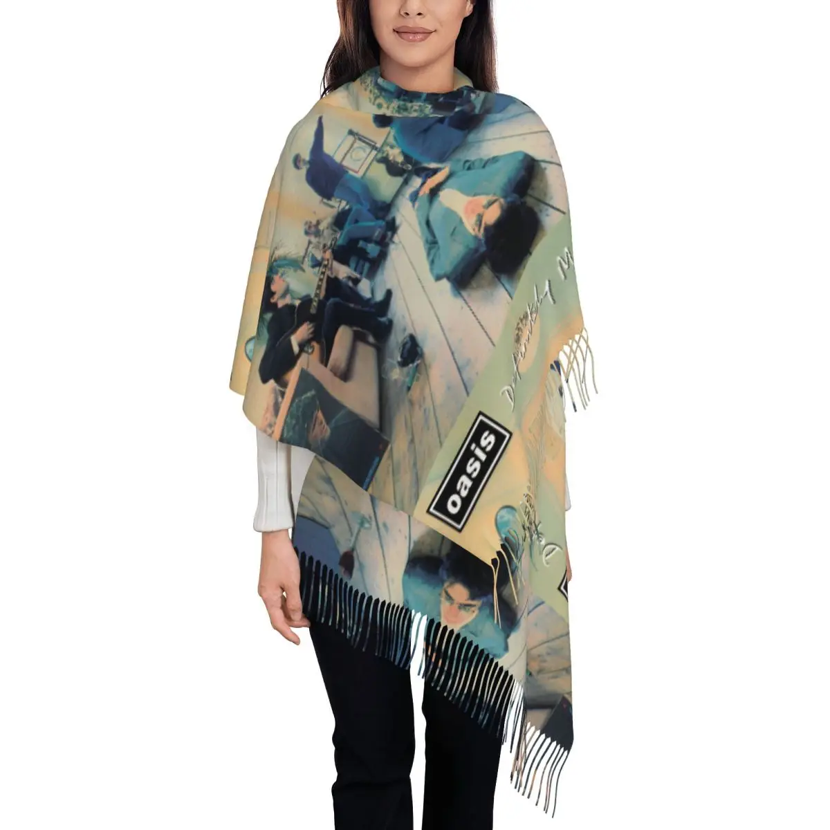 Definitely Maybe Artwork Rock Band Albums Scarf for Womens Cashmere Shawl Wrap O-Oasis Large Scarves with Tassel for Daily Wear