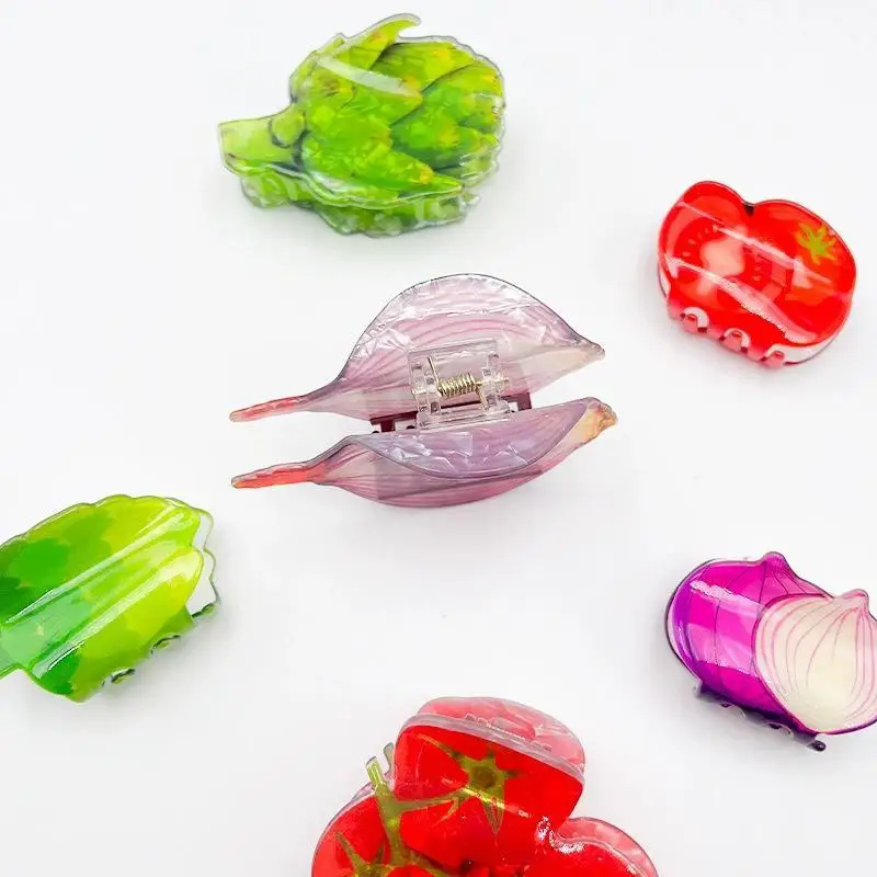 New Acrylic Lettuce Onion Tomato Shape Hair Claw Clip For Women Girls Hair AccessoriesNew Design Acrylic Lettuce Onion Tomato Sh