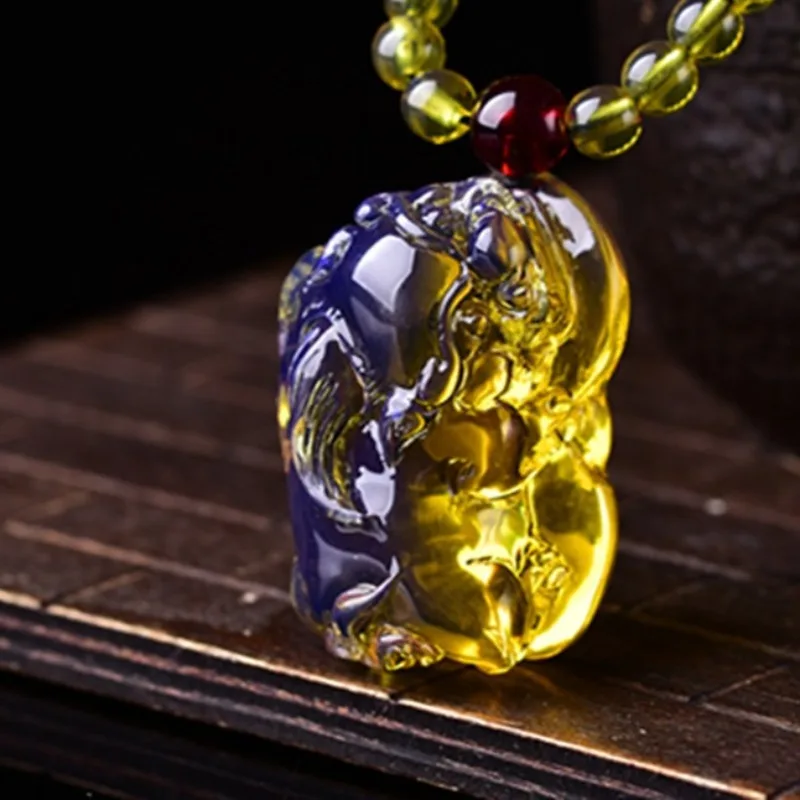 Second-generation Beeswax Amber Necklace, Pixiu Sweater Chain Pendant, Simple Men's and Women's Handicrafts