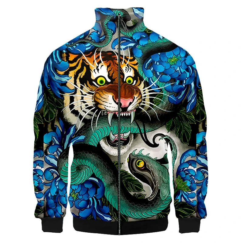 

Newest Funny Tiger 3d Printed Jacket For Men Outdoor Street Oversized Coat Floral Pattern Zipper Jackets Women Kids Clothes