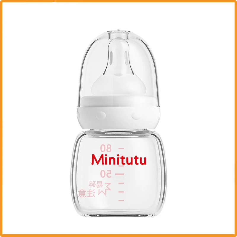 【 Minitutu 】Newborn baby bottle standard mouth 80ml anti-Colic and anti-choking glass bottle