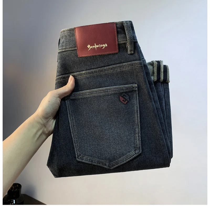 

Fleece thick winter jeans for men, thick and warm, deep blue slim fit, elastic, soft and comfortable men's pants