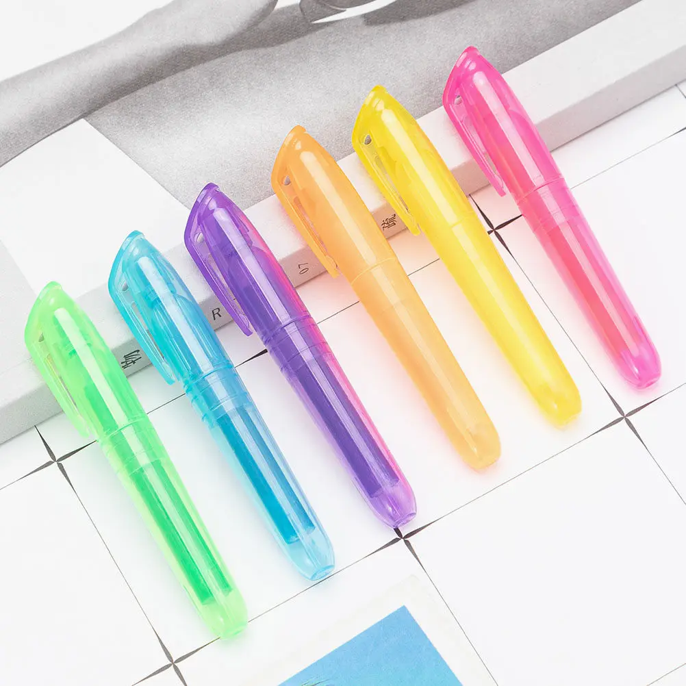 

6Pcs Colorful Marker Pens Easy Pull Remove Water-Based Pigment Highlighter Pens School Work Study Scrapbook Book Marker Daily