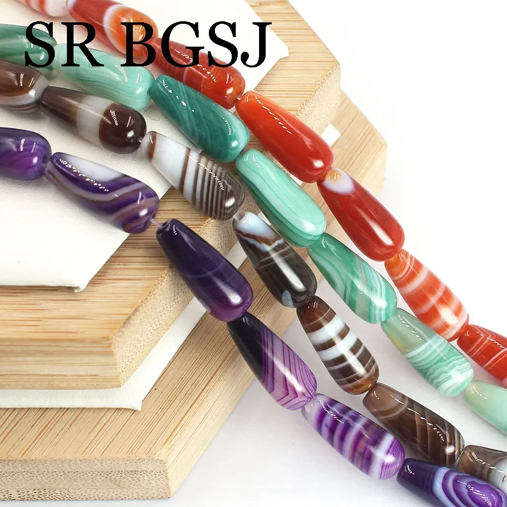 8x20mm Wholesale Teardrop  Stone Natural Band Stripe Agate Loose Spacer Beads for Jewelry Making DIY Necklace 15inch