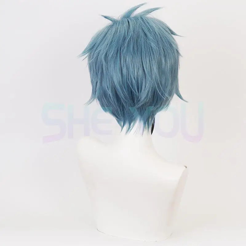 Twisted Wonderland Cosplay Wig Floyd Leech Jade Leech Costume Wig Men Halloween Carnival Short Blue Wig Fashion Free Wig Cap