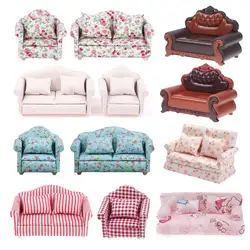 Mini Dollhouse Furniture Sofa with Pillow Set Simulation 1:12 Miniature Living Room Kids Pretend Play DIY Doll House Decor