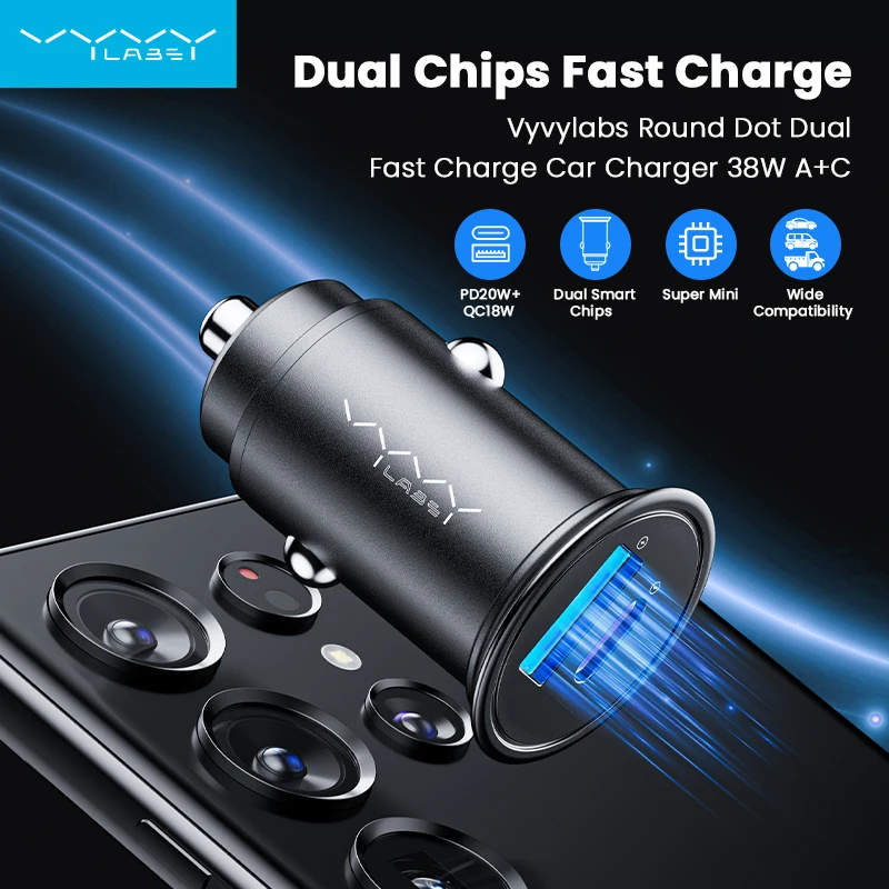 

Vyvylabs 38W Dual USB C Car Charger Fast Charging USB Type C Fast Charger PD QC3.0 For iphone Samsung Xiaomi Car Phone Charger