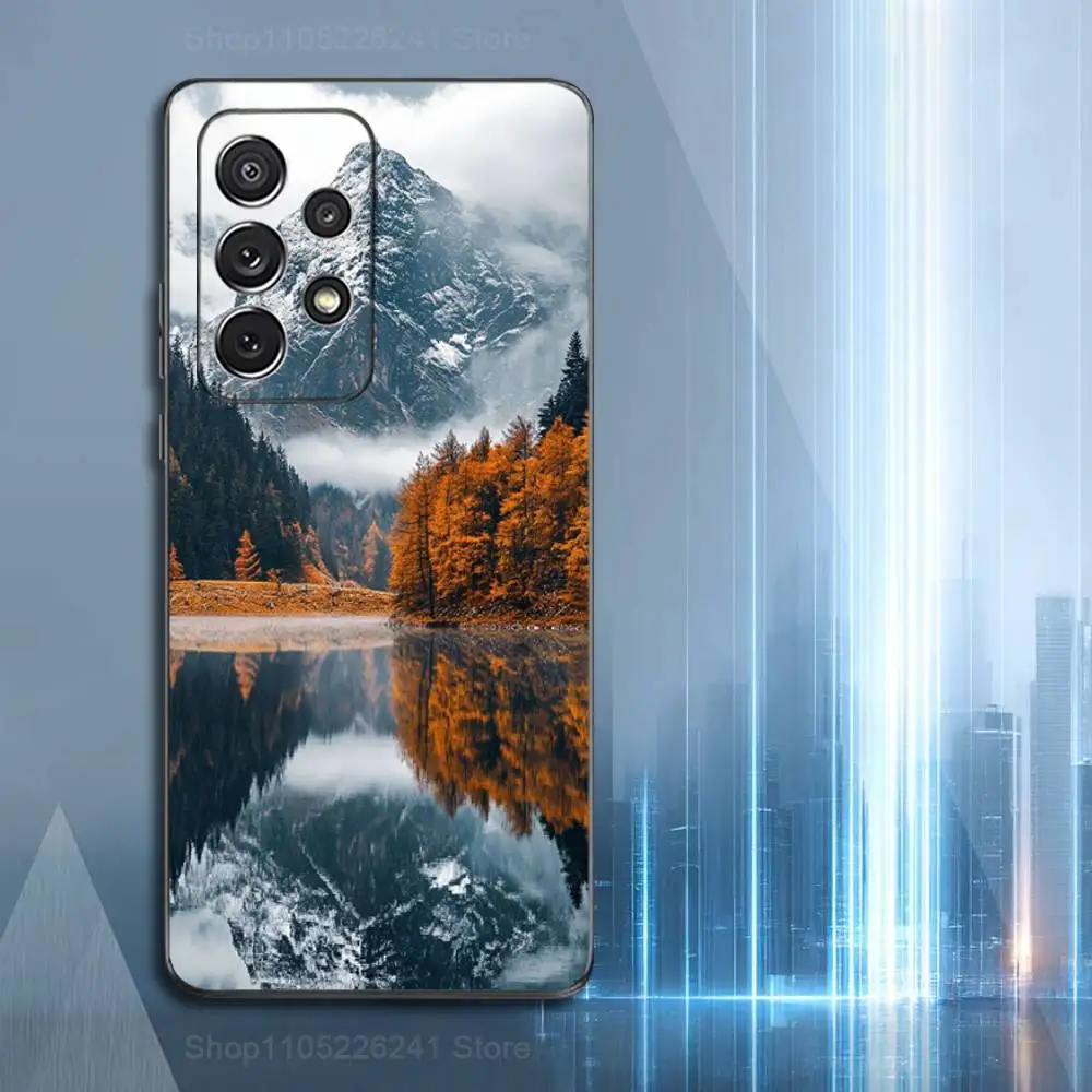 Natural Mountains Scenery Phone Case For Samsung S22,S21,S20,S10,S9,S25,S24,S23,Ultra,FE,Plus,Lite,Soft Silicone Black