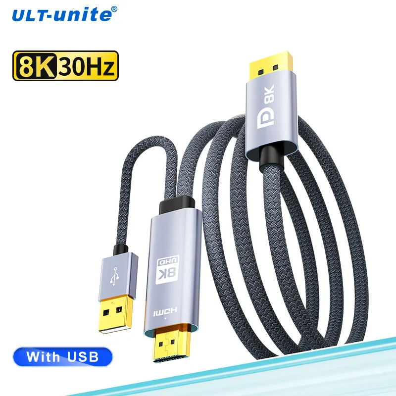 

HDMI to DisplayPort Cable for Xbox Series X, PS5, PS4 Pro, 4K60Hz HDMI to DP Converter Adapter Wire Braided with USB Power