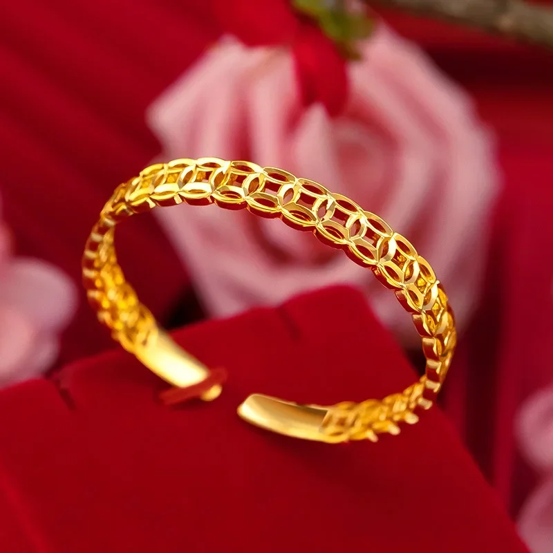 9999 Real Gold 24K Money Opening Bracelet, Women's Fashion Wedding Money Bracelet Women's