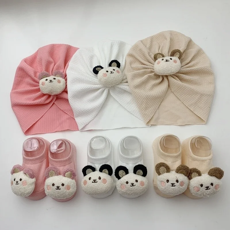 

Infant Cute Cartoon Turban Hat Socks Set Elastic Soft Breathable Hat