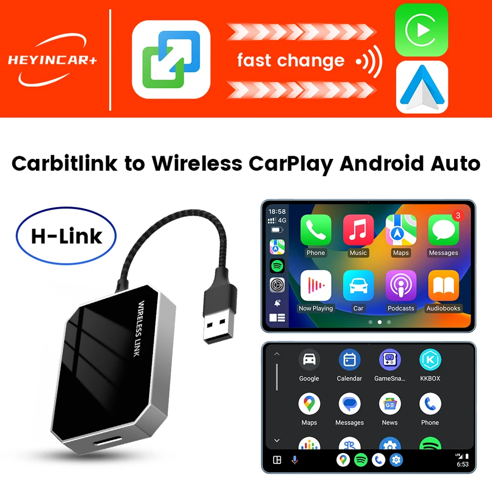 HEYINCAR Wireless CarPlay Adapter 2-in-1 Android Auto Box