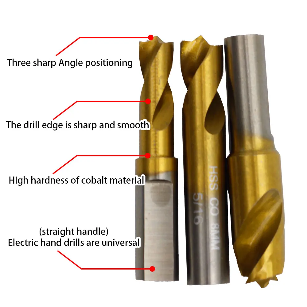 HSS 3PC Cobalt Containing Spot Weld Drill 6.5-10mm Straight Shank Drill Bit Removing Automotive Sheet Metal Welding Point Tool