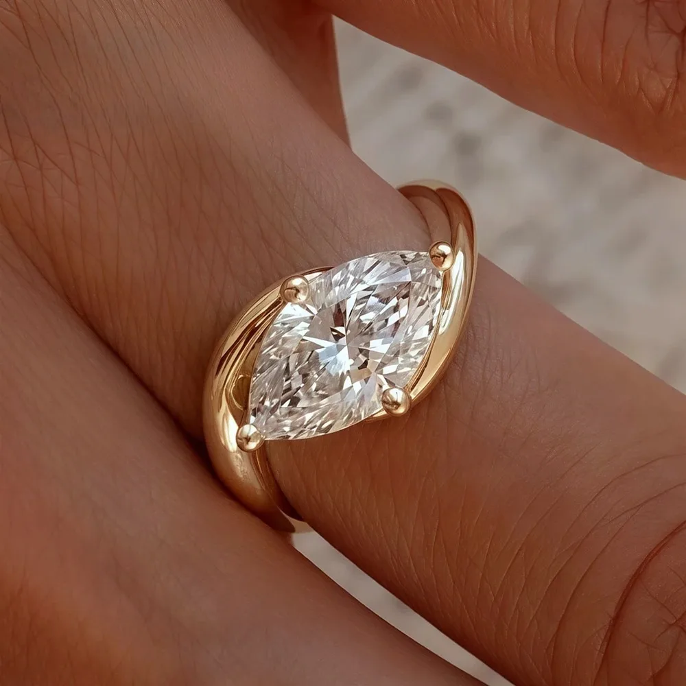 

1/2CT Marquise Cut Moissanite Engagement Ring with Certicate 925 Sterling Silver Bypass Solitaire Diamond Wedding Ring for Women