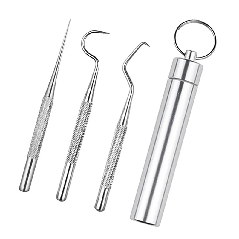 

Portable Metal Pocket Toothpick Travel Fruit Fork Tooth Cleaning Accessory