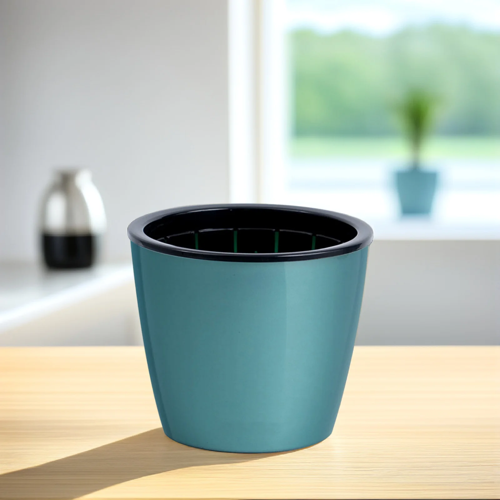 

1Pcs Automatic Water Absorption Plastic Flower Pot Vertical Grain Design Lazy People Planter No Watering Pot Home Office