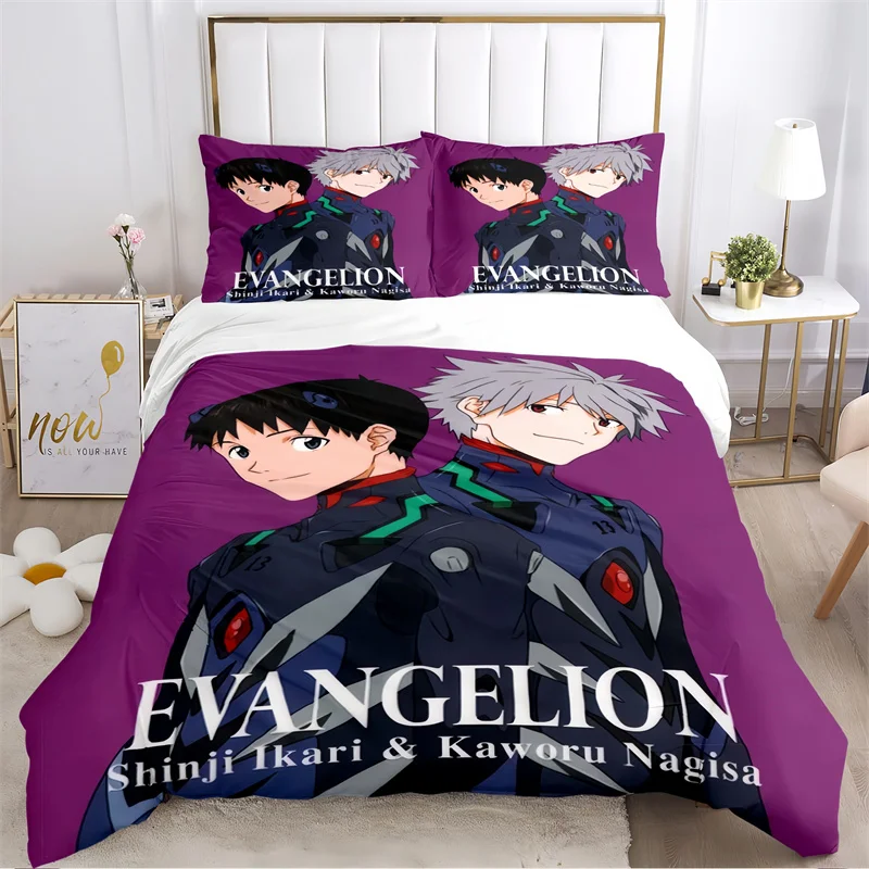 Imagem -02 - Eve Evangelion Anime Impresso Conjunto de Cama para Crianças Conjuntos de Capa de Edredão Dupla Rainha e King Size Pcs Pcs